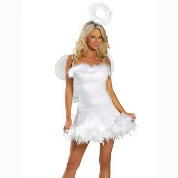 Nemokamas pristatymas Moterų baltas Angelas kostiumas helovinas kutas tvarstis suknelė moteris su sparnais helovinas kostiumas