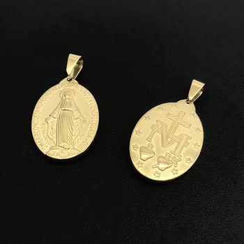 Nerūdijančio Plieno, Aukso Spalvos Mergelės Marijos Medalis Pakabukas Moterų Religiosas Kryžiaus Medallion Medallas Didmeninė 10vnt