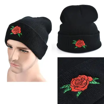 Beanies 2021 vyrų, moterų žiemos beanies skrybėlės rožių gėlių aplikacija mėgėjams skrybėlę elastinga aukštos kokybės akrilo