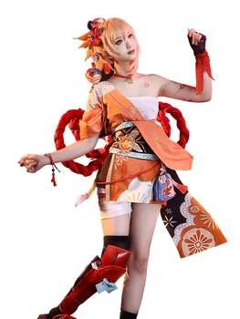 Anime Genshin Poveikio Yoimiya Žaidimas Kostiumas Šalis Suknelė Kimono Subtilus Vienodas Cosplay Kostiumas Helovinas Moterims, Nemokamas Pristatymas 2021New