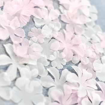 100vnt Rankų darbo trimatis organza gėlės Baltos, rožinės spalvos 