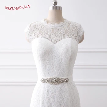 Naujas Paprasta, O Kaklo Bžūp Rankovėmis Vestuvių Suknelė 2020 Balta Nėrinių Undinė Vestuvių Suknelė vestido De noiva Diržas abiti da sposa Elegantiškas
