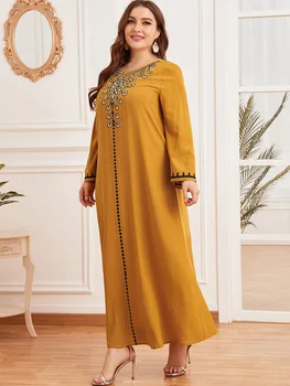 Plus Size Siuvinėjimo Musulmonų Suknelė Moterims Hijab Suknelės Jilbab Turkija Abaja Islamo Vestido Kimono Maroko Kaftan Arabų Elbise