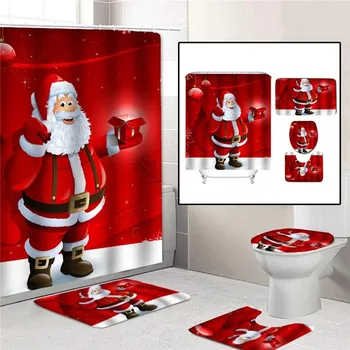 3D Kalėdų Serie Artstic Vonios kambarys Audinio Dušo Užuolaidos Nustatyti Tualeto Dangčio Dekoratyvinis Vonios kambario Kilimėliai Kilimų Nustatyti neslidus Vonia Kilimas