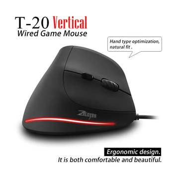 ZELOTES T20 Nešiojamas Desktop Professional Kompiuterio Pelės USB Laidinio Vertikalus Optinis 4 Pavaras, 3200 DPI 6 Mygtukai Žaidimų Pelės