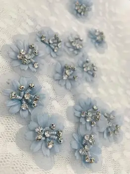 10 vnt Off White 3d Gėlių Aplikacijos Sunkiųjų Granulių Žiedlapiai Su kalnų krištolas Couture Rankų Darbo Vestuvinius Appliques 0