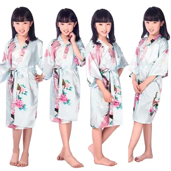 Violetinė Vaikai Gėlių Vestuvių Dėmių Rūbeliai Mergaitėms Gėlių Šilko Pižamą Vaikų Chalatas Bridesmaid Šalies Kimono Vakare Chalatai