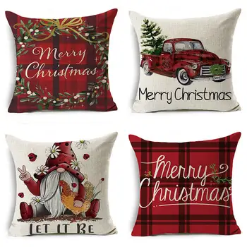 Raudona Animacinių filmų modelis Kalėdų užvalkalas lino namų apdailos pagalvėlė padengti tinka automobilių sofa-lova, kėdės užvalkalas 18*18 colių