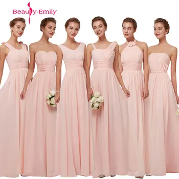 Grožis-Emily Paprasta Ilgą Šifono Blush Pink Bridesmaid Dresses 2021 A-Line Vestido De Festa De Casamen Oficialią Šalies Prom Dresses