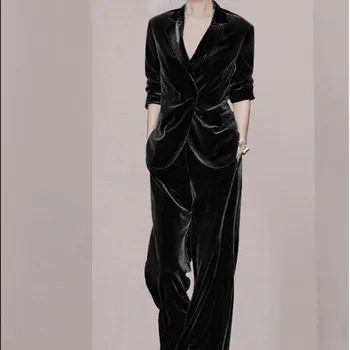 Mados kostiumas kostiumas moterų pavasario Nauji aukštos kokybės atsitiktinis slim aksomo kostiumas + trimitas ilgas kelnes rudenį dviejų dalių kostiumas moterims