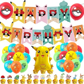 Pokemon Gimtadienio Nustatyti Tema Apdailos Pikachu Vaikų Animacinių filmų Atostogų Disponuojamų Prekių Popieriniai Puodeliai Plokštės Kalėdų Dovanos