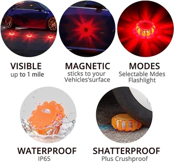 LED Kelių Raketos Avariniai Žibintai 3 Pack Pakelės Įspėjimo Žibintuvėlis Automobilių Saugos Blyksnius Įspėjimas, Mirksi Indikatorius Su Magnetu