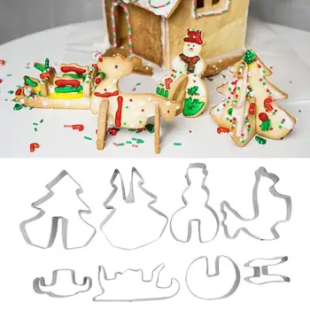 Kalėdų Meduoliai su imbiero priedais Namai Cookie Cutter Nustatyti 3D Plieno Minkštas Slapukas Priemonė, Kepimo Dekoro Šalies Cutter Pelėsių Sausainių 8pcs