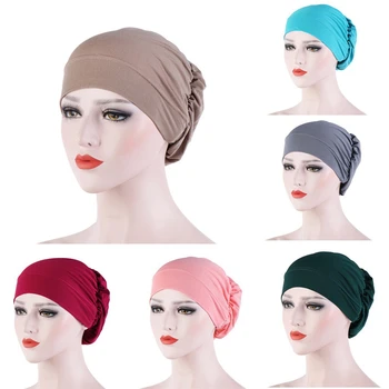 Moteris Musulmonų Paprasto Hijabs Skrybėlę Islamo Turbaną Vidinis Kepurės Beanie Kepurė Elastinga Medžiaga Galvos Kepurė Hat Ponios Plaukų Aksesuarai 0