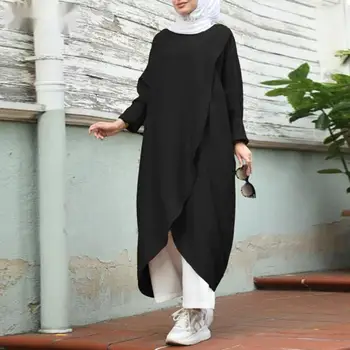 Derliaus Musulmonų Abaja Skraiste Suknelė Plius Dydis Ilgio Viršūnes Moterų Rudenį Turkijos Moterų Ilgomis Rankovėmis Nesimetriškas Maxi Vestidos Islamo 0