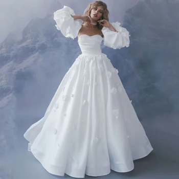Sevintage Boho Vestuvių Suknelės Sluoksniuotos Rankovėmis Brangioji Appliques Nėrinių 3D Gėlės Bohemijos-Line Vestuvių Suknelė Nuotakos Suknelė
