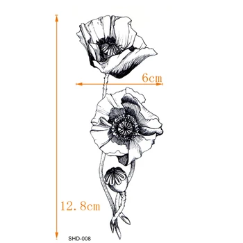 Trys stiliai Pilka Rožių Gėlių Ir Mėnulis Vandeniui Laikinos Tatuiruotės Vyrų Laikina Tatuiruotė Lipdukas Moterų Tatouage temporaire
