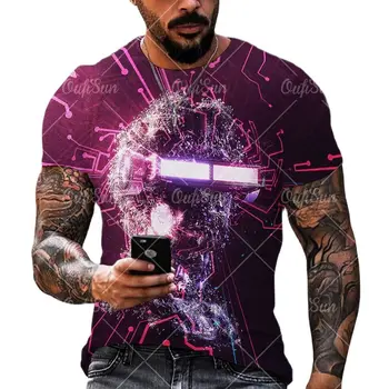 Vasaros vyriški trumparankoviai Sporto marškinėliai Didelio Dydžio Apvalios Kaklo Neon Chip 3d Spausdinimo Atsitiktinis Street Punk Kvėpuojantis Vyrų Clothi