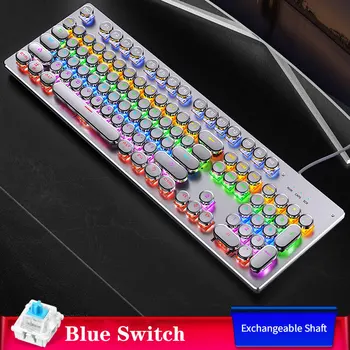 Automatinė Klaviatūros Galvanizavimo Punk Žaidimų Klaviatūra 104 Klavišai Mėlyna/Juoda/Arbatos Įjungti Šviesą Laidinio Klaviatūros Žaidimas Nešiojamas Kompiuteris