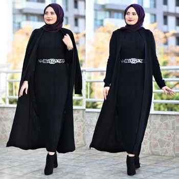 2 gabalas moterims tiktų megzti suknelę + liemenė cardigan musulmonų mados porą tiktų turkija musulmonų mados naujojo sezono Abaja hijab
