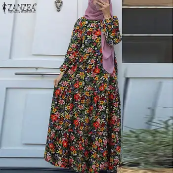 ZANZEA Elegantiškas Bohemijos Spausdinti Gėlių Musulmonų Suknelė Moterų Pavasario Sundress Maxi Vestidos Moterų ilgomis Rankovėmis turkijos Skraiste Femme