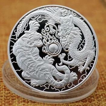 Dragon Kovoja su Tigro Modelis Medalis Senovės Aisa Mitų, Legendų, Basso-Relievo Sidabro Padengtą Progines Monetas