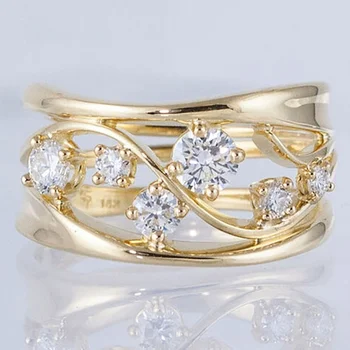 Apakinti Mados Aukso Pildymo Vestuvinis Žiedas Moterims, Putojantis Metalų, Inkrustuotų Cirkonis Akmens Vestuvinis Žiedas Šalies Jubiliejų Papuošalai