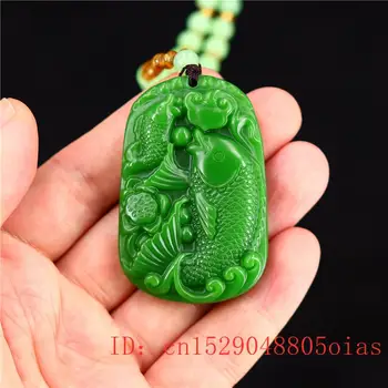 Green Jade Karpis Pakabukas Mados Dovanos Kinijos Žuvų Žavesio Žadeitas Papuošalai Karoliai Gamtos Raižyti Amuletas