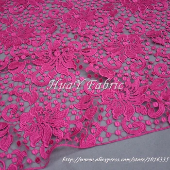 Naujas Fuchia Rožinė aukštos kokybės Afrikos Guipure nėrinių audinio Mados laidą nėrinių vestuvių suknelės, drabužiai, medžiagos