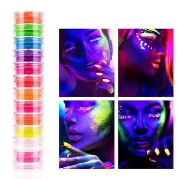 12 Spalvų Fluorescencinės Matinis Eyeshadow Neon Pigmento Miltelių Nagų Dailės Matinis Blizgučiai Paletė Mirguliavimas Šviečia Helovinas Apdailos