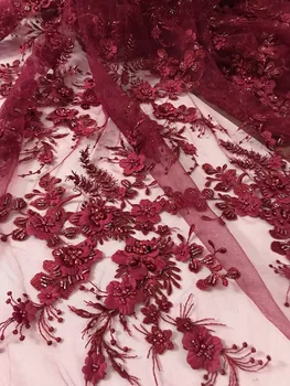 3d gėlių siuvinėjimo tinklelio audinio ZH-10196 nigerijos tiulio, nėrinių audinys su karoliukais