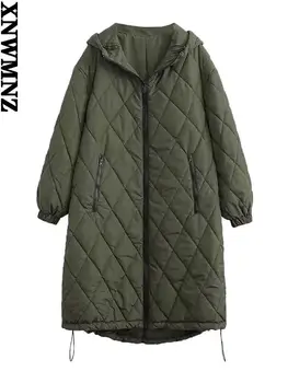 XNWMNZ moterų gobtuvu puffer jacket kailis Moterų Atsitiktinis palaidų šiltos žiemos striukė moteriška medvilnės drabužius moterų dygsniuotas kailis parkas