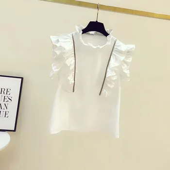 Grybelis Stand-up Apykaklės Plaukioja Rankovės vientisos Spalvos Pynimas moteriški Marškinėliai 2021 M. Vasarą Naujas Japonų Stiliaus Mados Atsitiktinis Simplicit