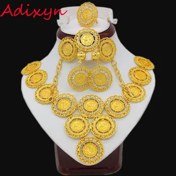 Adixyn Turkija Monetos Karoliai/Auskarai/Žiedas/Apyrankės Juvelyrikos Rinkiniai Moterims Aukso Spalvos Monetų Arabų Ir Afrikos Nuotakos Vestuvių Dovanos