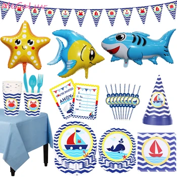 Laivybos Temą Šalies Prekių Jūros Mėlyna Valtis, Vienkartiniai Indai, Popieriniai Plokštės Puodeliai Vaikams Gimtadienio Apdailos Baby Shower