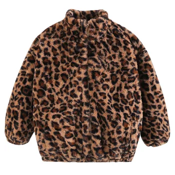 Mergina Leopard Paltas 2021 Vaikų Žiemos Mados Ėriukų Vilnos, Patogus, Šiltas Užtrauktuku Striukė Vaikams Drabužių Vaiko Paltai Mergina