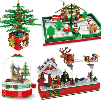Kalėdų Eglutė Kalėdų Senelio Elnių Statybinės Plytos Žaislas Miestas Žiemą Namas Modelis Nustato Brickheadz Naujųjų Metų Žaislai Vaikams Dovanos