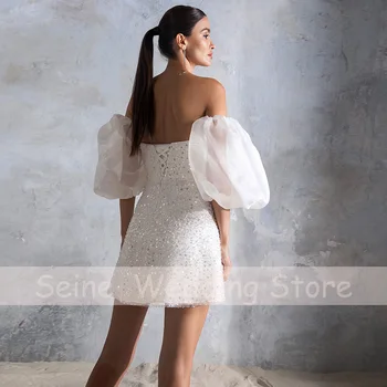Dramblio kaulo Puošnios Vestuvinės Suknelės Moterims, Paprastas V-Kaklo Sluoksniuotos Rankovėmis Vestuvių Suknelės Undinė Nėrinių Nuotakos Suknelė chalatas de mariée 2021