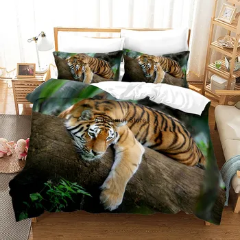 3D Tigras Patalynės Komplektai Antklodė Antklodė Padengti Šalikas Patalynė Užvalkalas Karalius ir Karalienė 180x210cm Dydis Gyvūnų Tigrai Dizainas Spausdinti