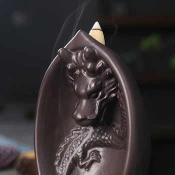 Keramikos Amatų Dovanos Pasisekė Feng Shui Dragon Smilkalų Laikiklis, Patalpų Aromaterapija Moliuskui Smilkalų Degiklis su 6 Spalvų LED Keitimas