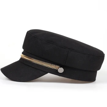 Naujas žiemos ponios šiltą kepurę storas vilnonis beretė kepurės mados diržo, grandinės beretė skrybėlės Britų stiliaus kietas 