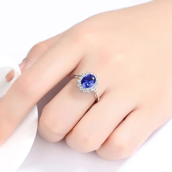 PAG&MAG Elegantiškas Safyro Mėlyna Karūna Žiedai 925 Sterlingas Sidabro Princesė Ovalo formos Akmuo Vestuvių Piršto Žiedą, Moterims Fine Jewelry