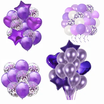 12 Colių Violetinė Balionų, Konfeti Dekoracijas, Gimtadienio Dekoro Metalinis Balionas Nustatyti Suaugusiųjų Kid Baby Shower Vestuvių Reikmenys