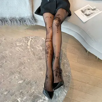 Juodos Kojinės, Seksualios Ultra-plonas Užrašai Moterų Pėdkelnės Raštuotas Tatuiruotės Pėdkelnės Nailono Ponios Moterų Kojinės, Žarnos