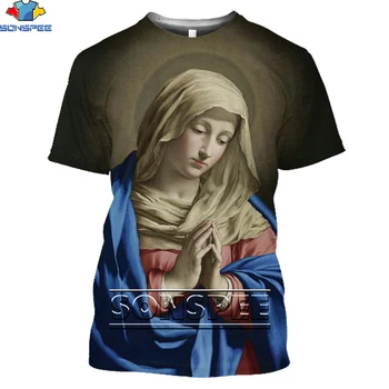 SONSPEE Religija, Jėzaus Kristaus, Mergelės Marijos Print T-shirt 3D Vasaros Vyrai Moterys Harajuku Dievas Animacinių filmų T-shirts Vyras Tikėjimo Drabužiai