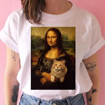 Mona lisa van gogh marškinėliai moterims juokinga grunge marškinėlius klaidingą asmenybės harajuku 90-ųjų moterų ulzzang marškinėliai tee viršų