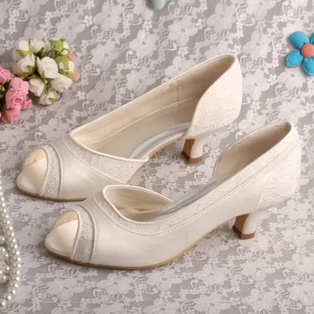 Wedopus Moterų Balta Atidaryti Kojų Siurbliai Mažas Kulnas D ' orsay Vestuvių Siurbliai, Dramblio kaulo Nėriniais ir Satino