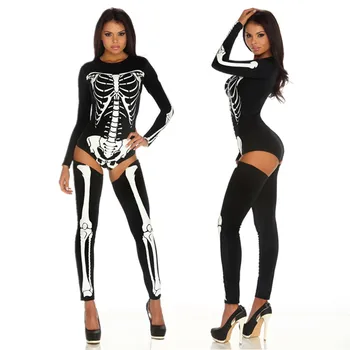 Baisu Zombie Kostiumas Skeletas Kaukolės Bodysuit Kostiumas Karnavalo Šalis Dress Up Helovinas Kostiumas suaugusioms Moterims