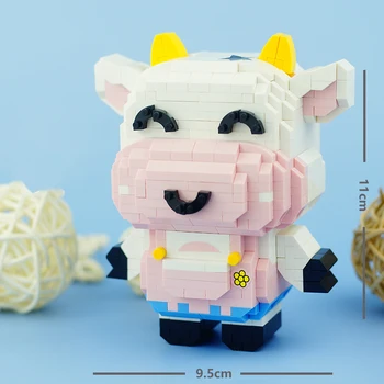 LOZ 9254 Gyvūnų Pasaulyje Animacinių filmų Karvė Berniukas Šypsena Naminių Gėlių 3D Modelį 