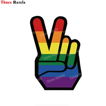 Trys Ratesls B446 Rainbow Taikos Ženklas Rankos Gestas & Šuns Leteną Vinilo Decal Automobilių Lipdukas LGBT 